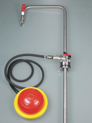 Fasspumpe Edelstahl, fussbet&amp;#228;tigt, mit Auslaufbogen und Abstellhahn