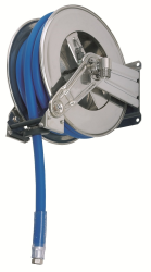 Schlauchaufroller Edelstahl mit 15 m blauem DN 20 Wasserschlauch 3/4&amp;quot; ES Anschl&amp;#252;sse